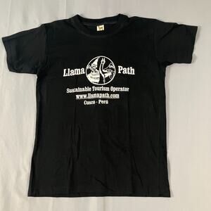 Llama Path Graphic Tee Womens Small Black T-Shirt Sustainable Tourism Cusco Peru